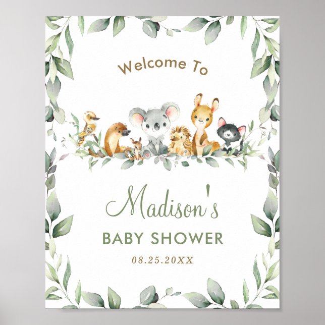 Póster Bienvenida de Baby Shower a los Animales Australia (Frente)