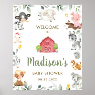 Póster Bienvenida de Baby Shower a los animales de granja
