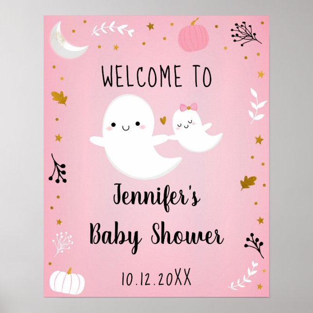 Póster Bienvenida de Baby Shower a Pequeño Chica Rosa (Frente)