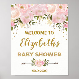 Póster Bienvenida de Baby Shower a Rubor Gold Peonies