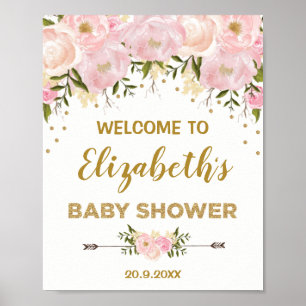 Póster Bienvenida de Baby Shower a Rubor Gold Peonies