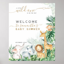 Póster Bienvenida de Baby Shower a Safari Baby Animals Gr