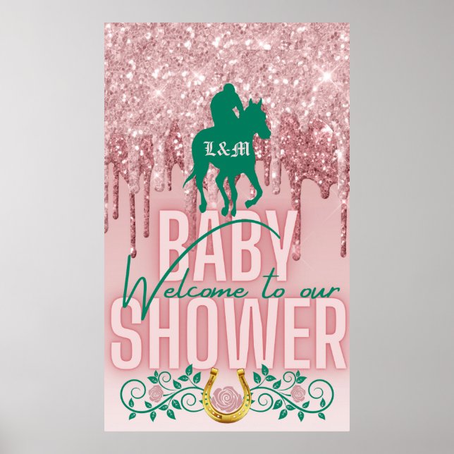 Póster Bienvenida de Baby Shower a un Purpurina Rosa|Gree (Frente)