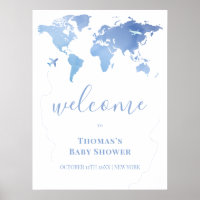 Bienvenida de Baby Shower al Blue Modern World Map