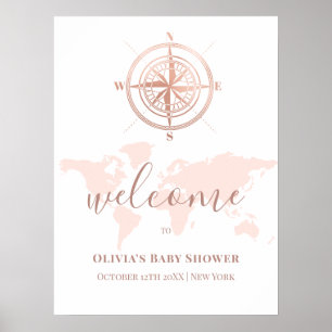 Póster Bienvenida de Baby Shower al Mapa Mundial Neutral 