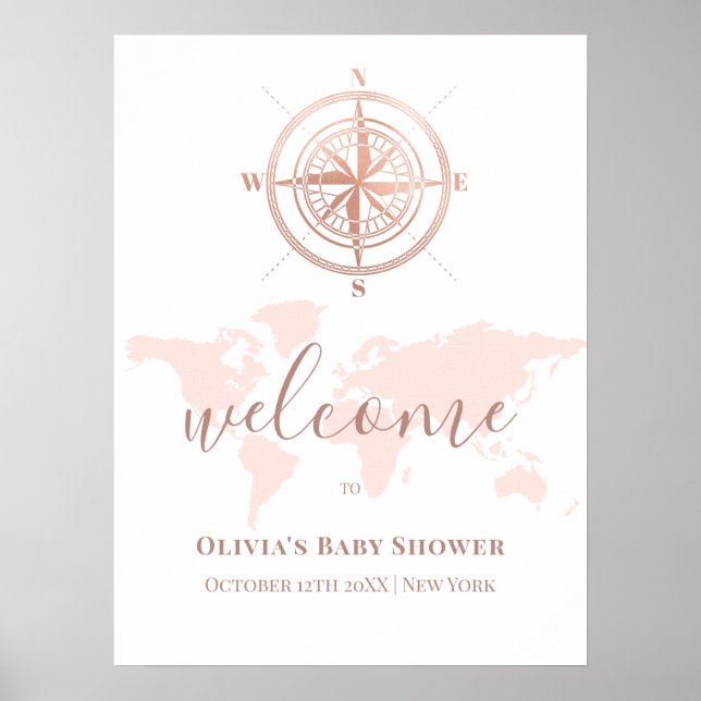 Póster Bienvenida de Baby Shower al Mapa Mundial Neutral  (Frente)