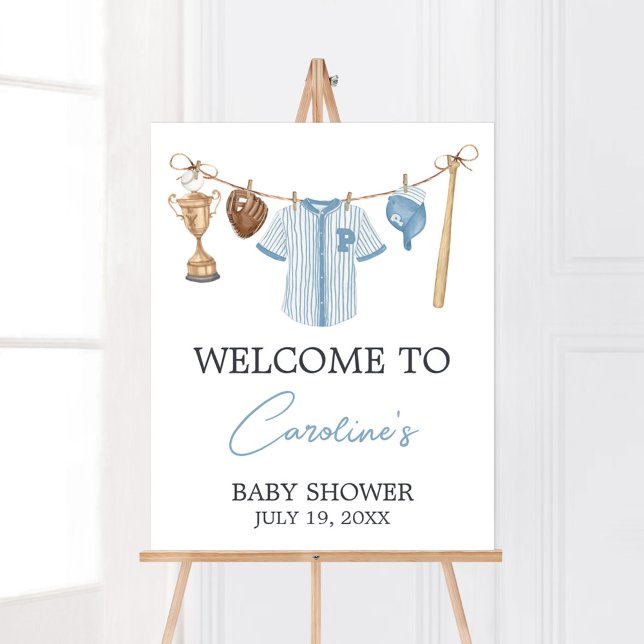 Póster Bienvenida de Baby Shower al Pequeño Béisbol (Baseball Little Slugger Baby Shower WelcomeSign)