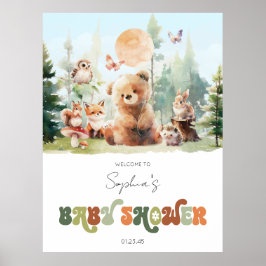 Póster Bienvenida de Baby Shower Beary Cute Woodland