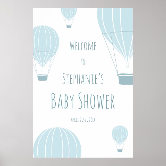 Póster Bienvenida de Baby Shower Blue Balloon Air (Frente)