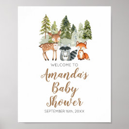 Póster Bienvenida de Baby Shower Camper, aventura animal