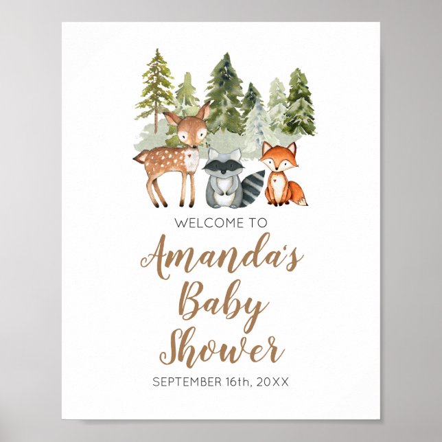 Póster Bienvenida de Baby Shower Camper, aventura animal  (Frente)