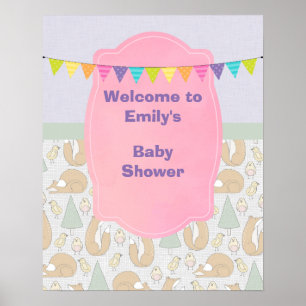 Póster Bienvenida de Baby Shower con criaturas de Woodlan