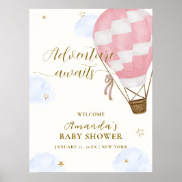 Póster Bienvenida de Baby Shower con globo aerostático Pi