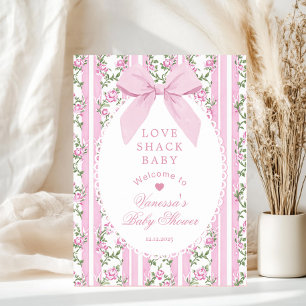 Póster Bienvenida de Baby Shower con Lazo Coquette Love S