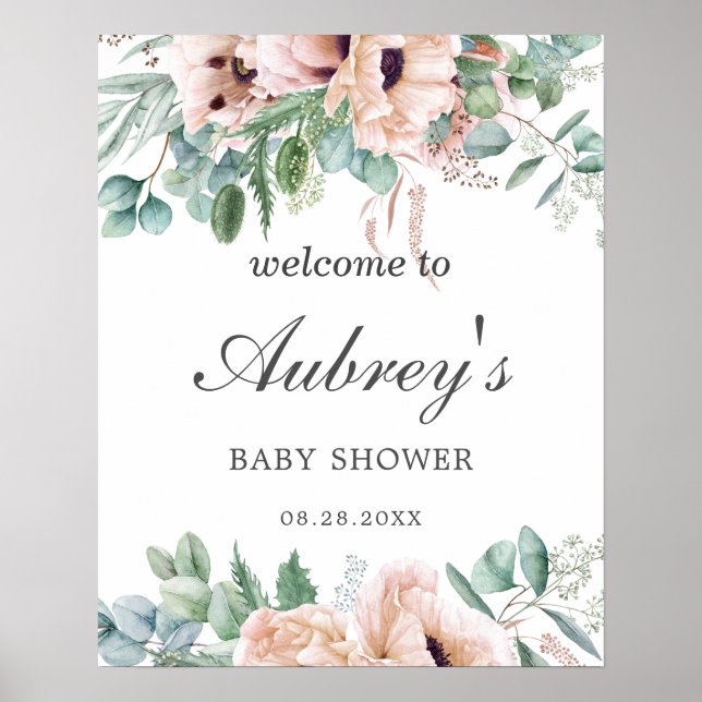 Póster Bienvenida de Baby Shower con moda Dusty Pink Rubo (Frente)