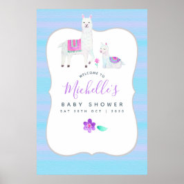 Póster Bienvenida de Baby Shower con tema de Llama de acu