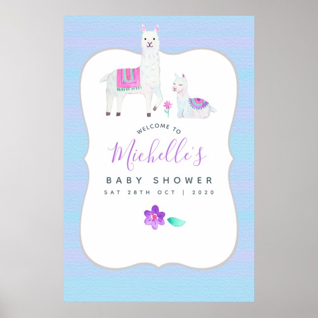 Póster Bienvenida de Baby Shower con tema de Llama de acu (Frente)