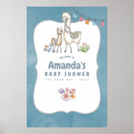 Póster Bienvenida de Baby Shower con tema de Llama de acu