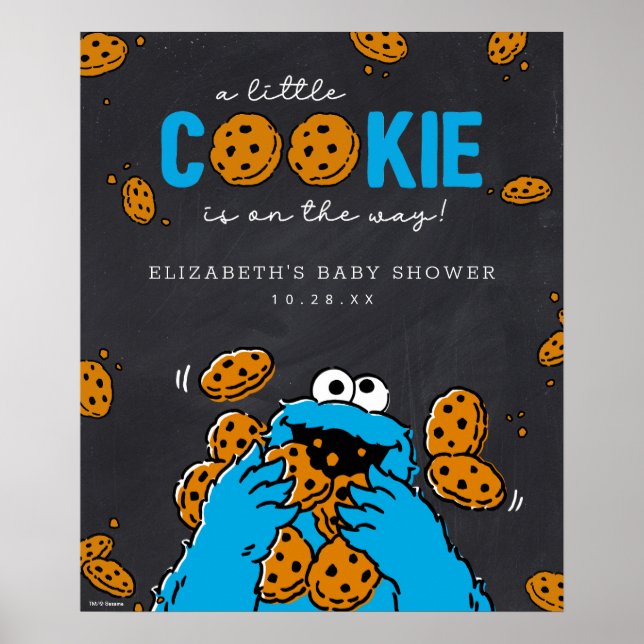 Póster Bienvenida de Baby Shower Cookie Monster Chalkboar (Frente)