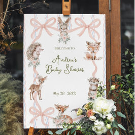 Póster Bienvenida de Baby Shower Coquette Ribbon Woodland