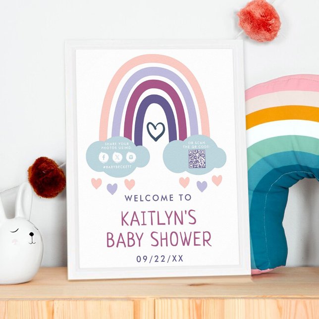 Póster Bienvenida de Baby Shower Cuidada Pequeña Arcoiris (Subido por el creador)