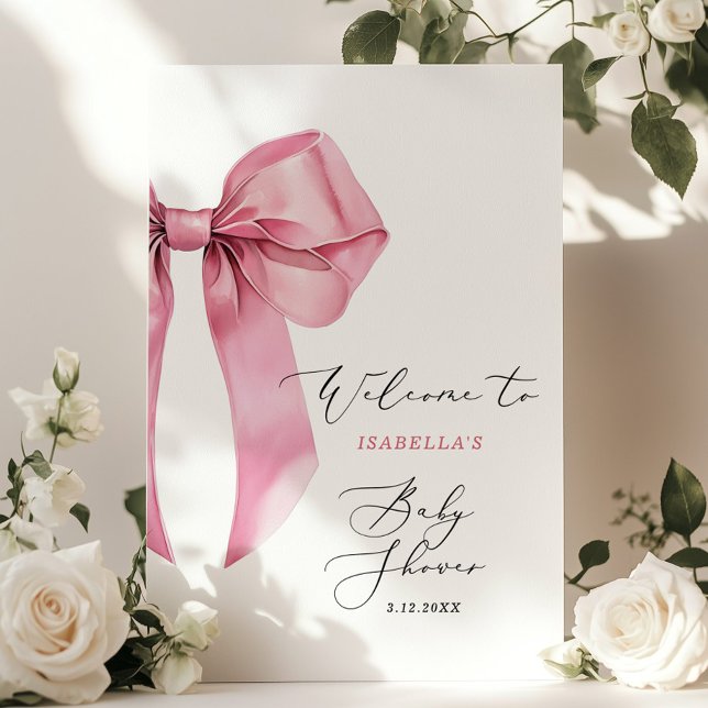 Póster Bienvenida de Baby Shower de Bow Rosado (Subido por el creador)