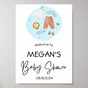 Póster Bienvenida de Baby Shower de color azul para ropa