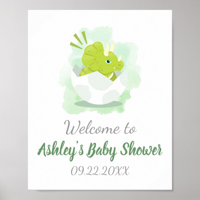 Póster Bienvenida de Baby Shower de Cuadros de Dinosaurio (Frente)