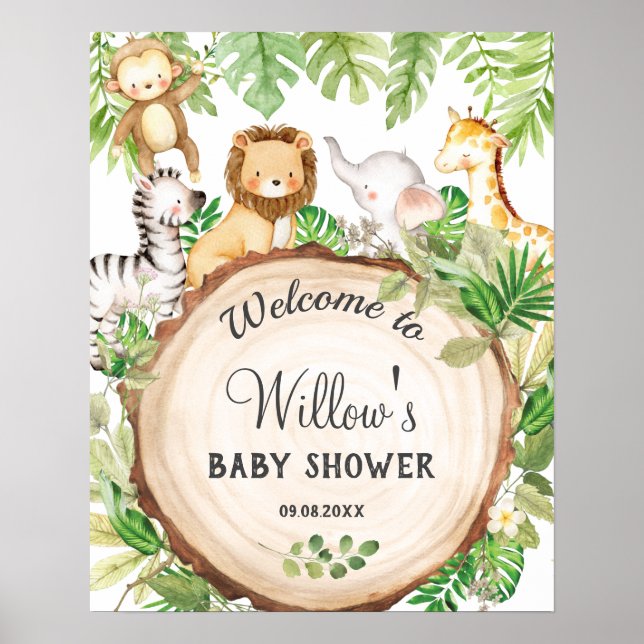 Póster Bienvenida de Baby Shower de cumpleaños a los anim (Frente)