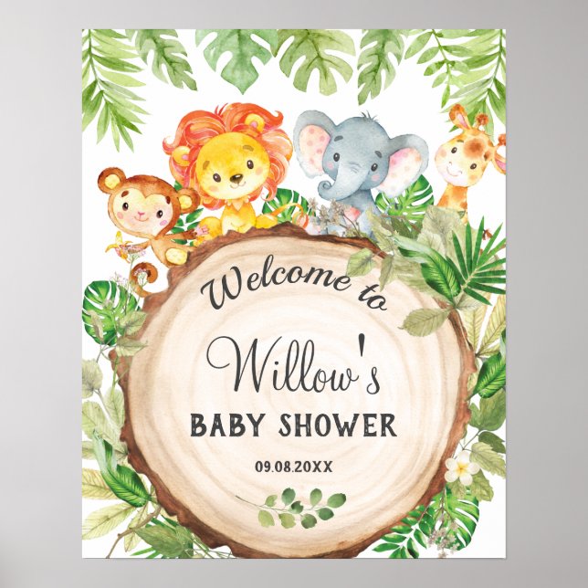 Póster Bienvenida de Baby Shower de cumpleaños a los anim (Frente)