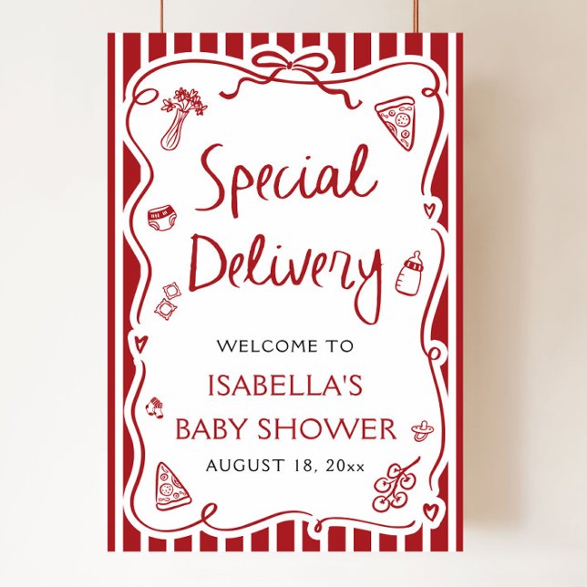Póster Bienvenida de Baby Shower de entrega especial de i (Hand Drawn Italian Special Delivery Baby Shower Welcome Sign)
