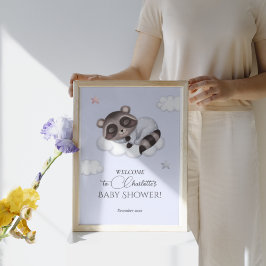 Póster Bienvenida de Baby Shower de Gentle Boy Raccoon Bl