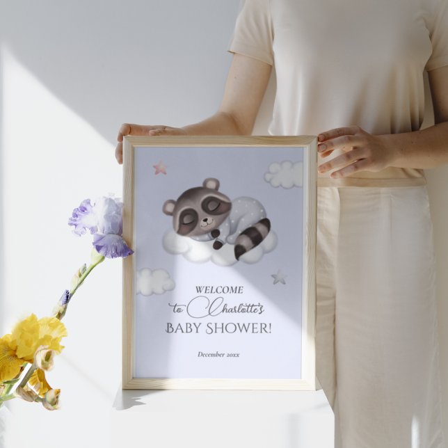 Póster Bienvenida de Baby Shower de Gentle Boy Raccoon Bl (Subido por el creador)