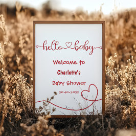 Póster Bienvenida de Baby Shower de Hello Baby Red Heart 