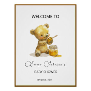 Póster Bienvenida de Baby Shower de Honey Bear minimalist