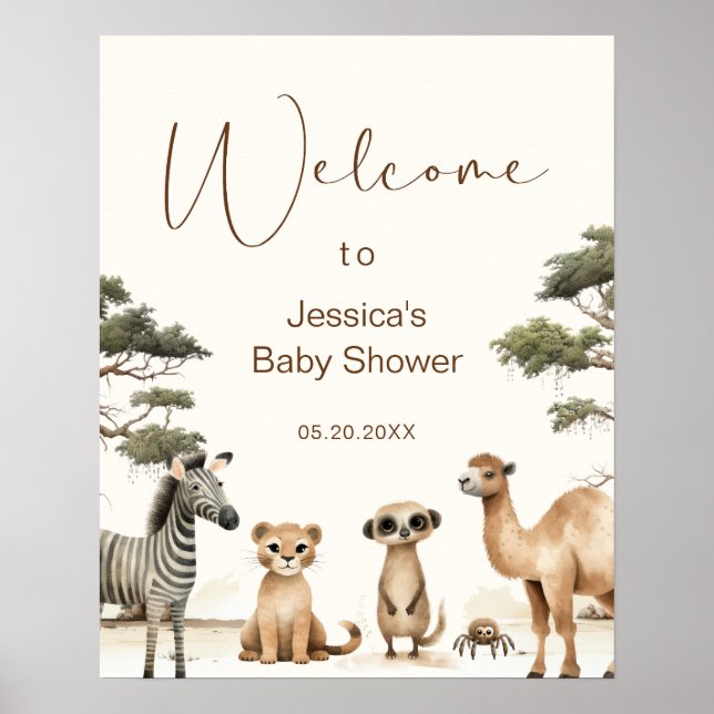 Póster Bienvenida de Baby Shower de la jungla de Safari d (Frente)