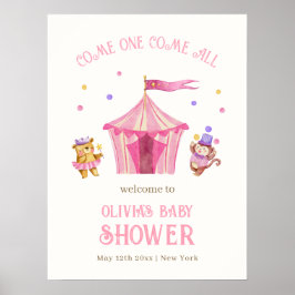 Póster Bienvenida de Baby Shower de mono de oso de circo