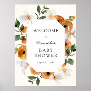 Póster Bienvenida de Baby Shower de naranjas Blossoms Cle