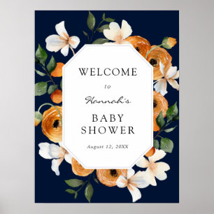 Póster Bienvenida de Baby Shower de naranjas Blossoms Cle
