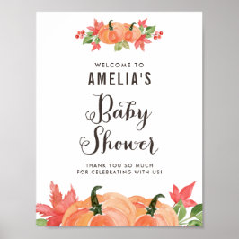 Póster Bienvenida de Baby Shower de otoño a las calabazas