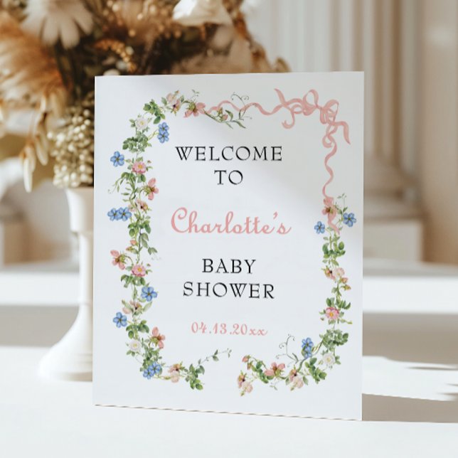 Póster Bienvenida de Baby Shower de Pink Bow Wildflower (Subido por el creador)