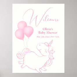 Póster Bienvenida de Baby Shower de Pink Cute Balloon Uni