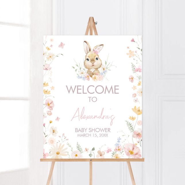 Póster Bienvenida de Baby Shower de Rabbit Somebunny (Somebunny Rabbit Baby Shower Welcome Sign)