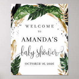 Póster Bienvenida de baby shower de verano con hojas trop