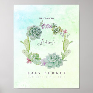Póster Bienvenida de Baby Shower de Watercolor Cactus Suc