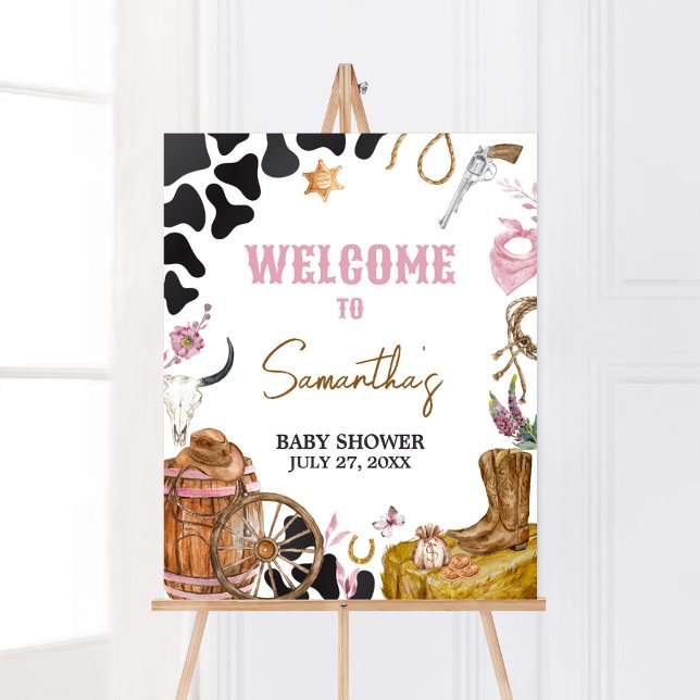 Póster Bienvenida de Baby Shower de Western Cowgirl (Country Cowgirl Rodeo Baby Shower Welcome Sign)