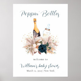 Póster Bienvenida de Baby Shower del Blue Boho Poppin Cha
