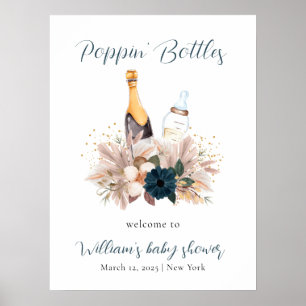Póster Bienvenida de Baby Shower del Blue Boho Poppin Cha