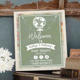 Póster Bienvenida de Baby Shower en Adventure Travel Map