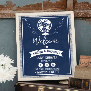 Póster Bienvenida de Baby Shower en Adventure Travel Map
